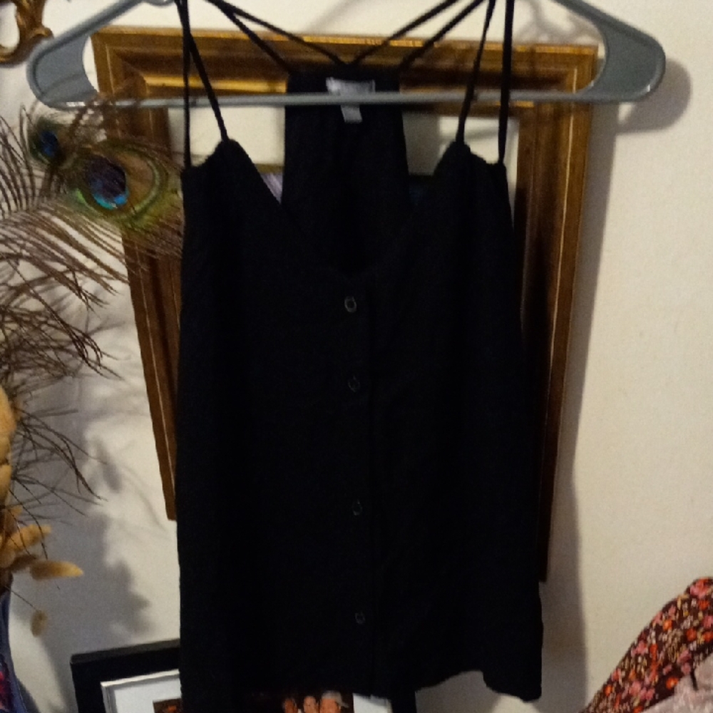 Charlotte Russe Black Button-Front Spaghetti Strap Cami